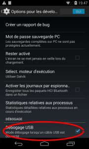 Paramètres - Options pour les développeurs - Débogage USB