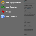 Screenshot ScanMyWatts 2 : Home / Gazette (menu ouvert)