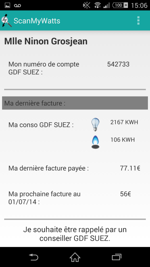 Screenshot ScanMyWatts 9 : Mon Compte